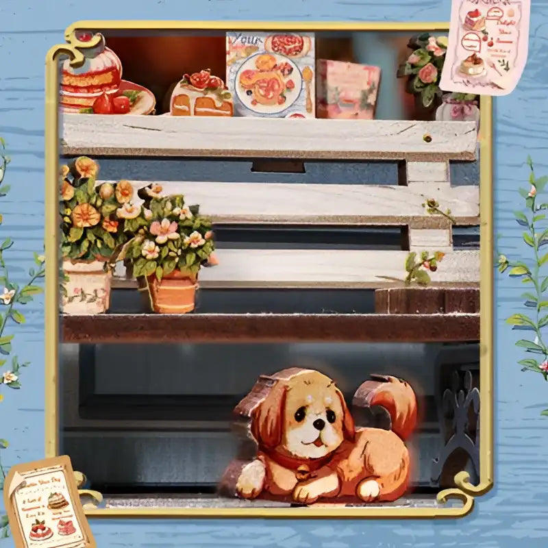 Złożony Book Nook Sweet Marie na półce z książkami