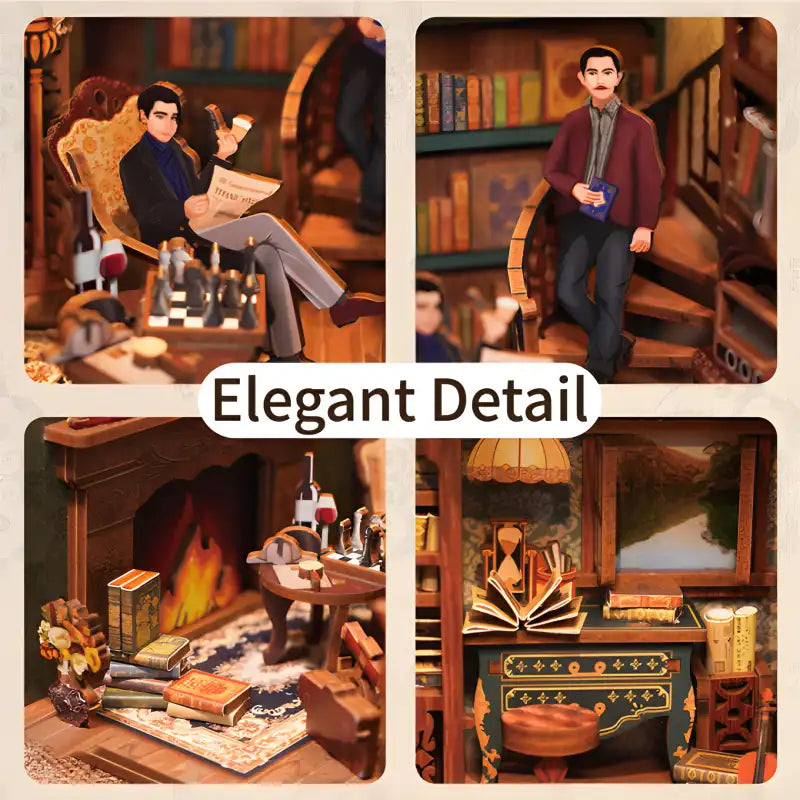 Złożony Book Nook Violin Detective Agency na półce z książkami