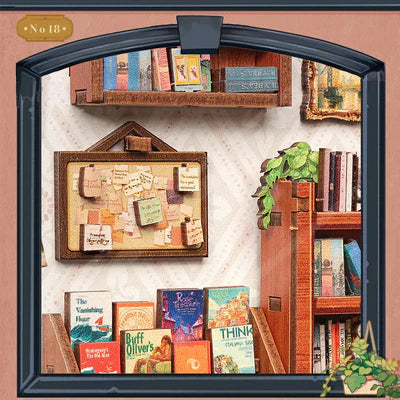 Book Nook Jakes Bookery – widok z boku miniaturowej księgarni