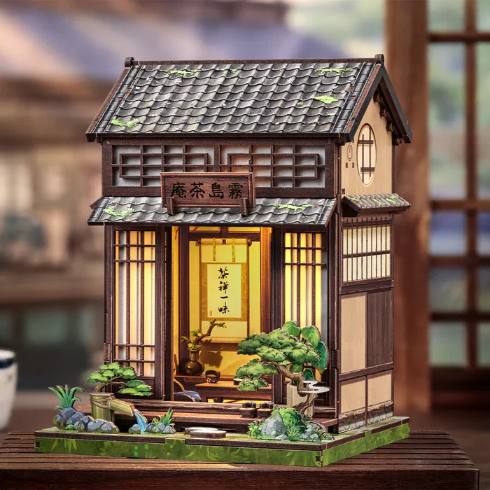 Book Nook Kirishima Tea House – bambusy i klony wokół herbaciarni w miniaturze, detale