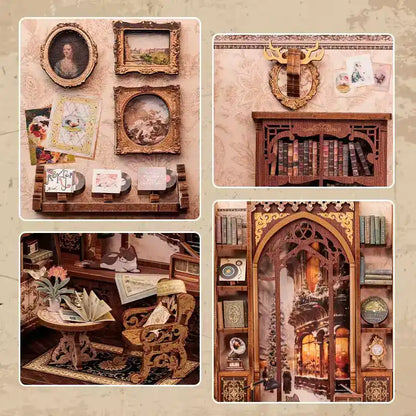 Book Nook Bookshop Memories – detale drewnianych elementów DIY
