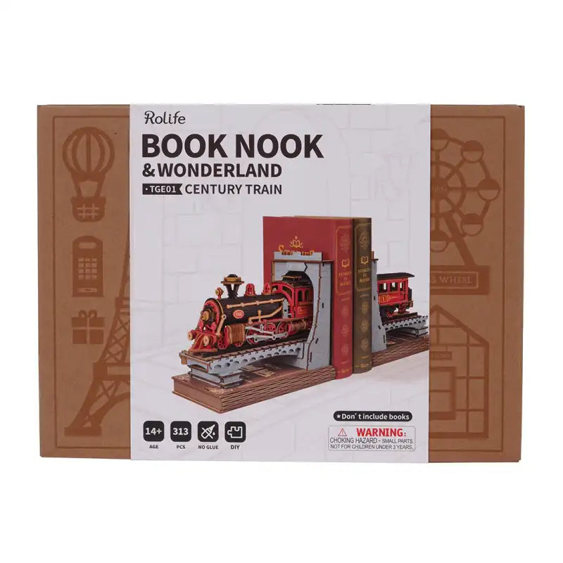 Złożony Book Nook Century Train na półce z książkami
