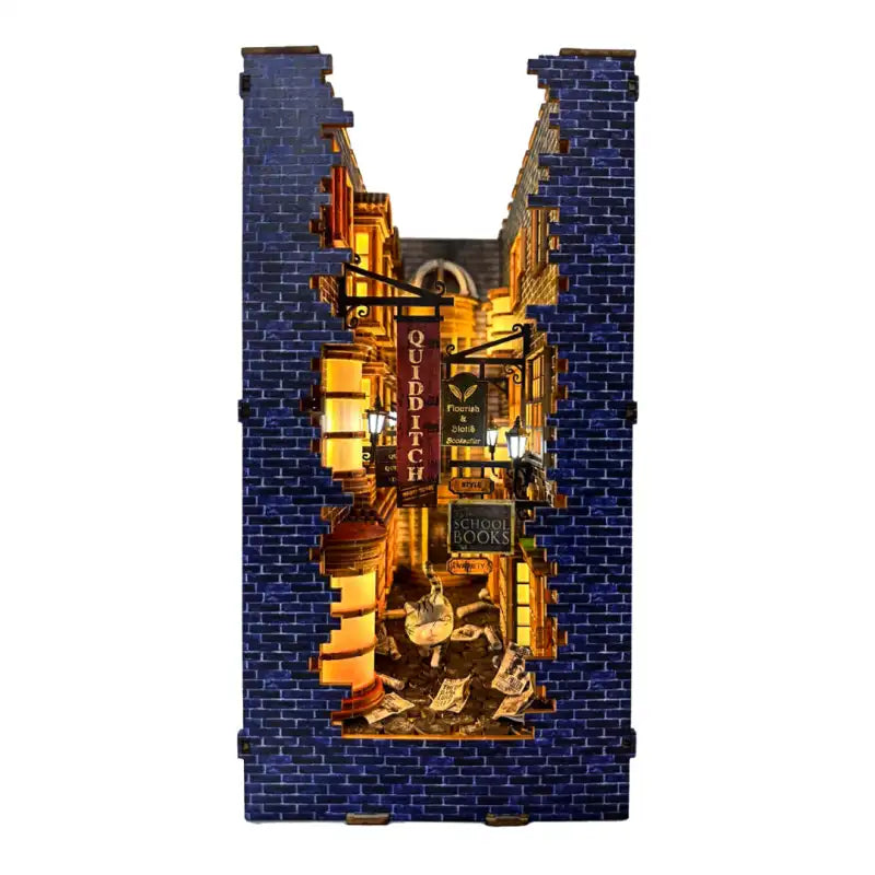 Book Nook Three Floor Wizard Alley – trójpoziomowa magiczna uliczka czarodziejów, diorama DIY z LED