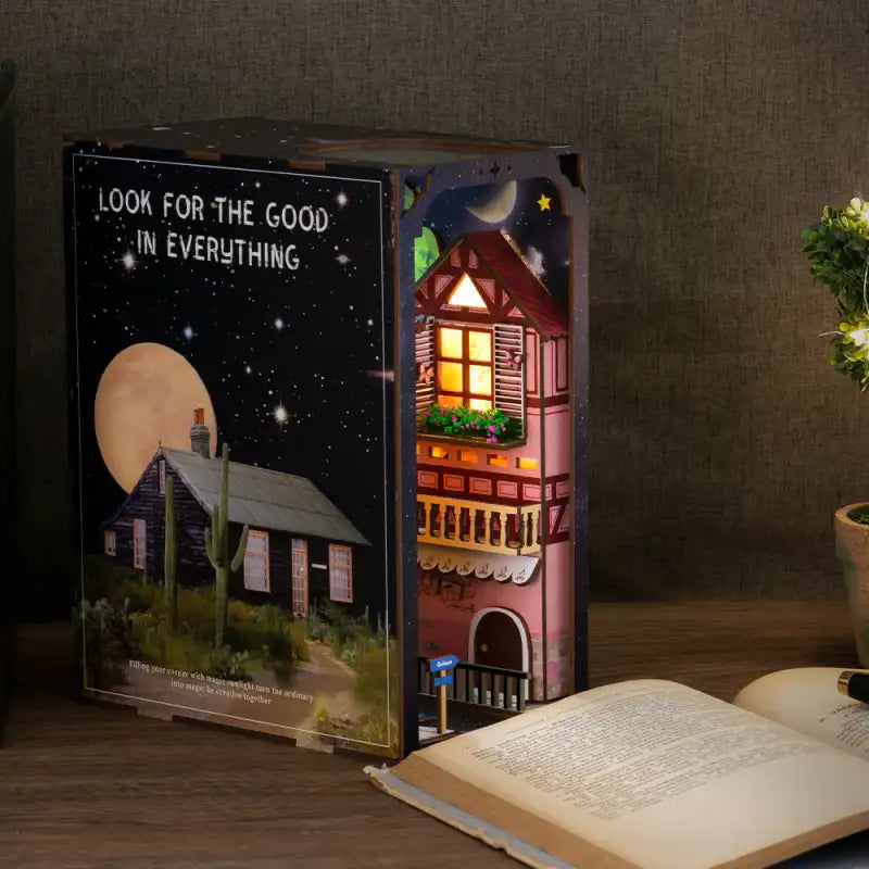 Złożony Book Nook Dreamland Of Alsace z oświetleniem LED na półce z książkami