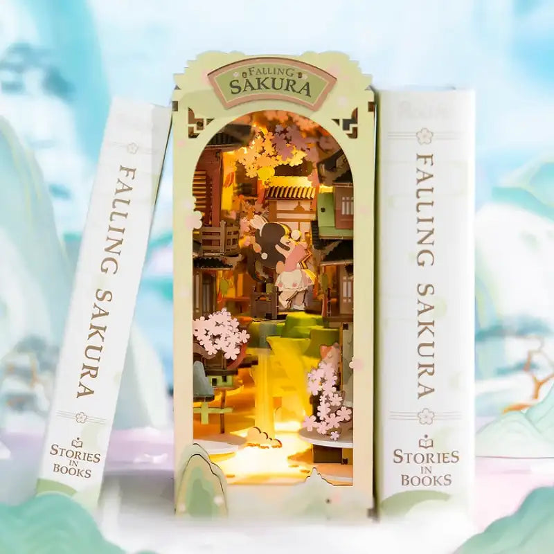 Book Nook Falling Sakura – ogród pod kwitnącą sakurą, japońska diorama DIY z LED