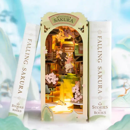 Book Nook Falling Sakura – ogród pod kwitnącą sakurą, japońska diorama DIY z LED