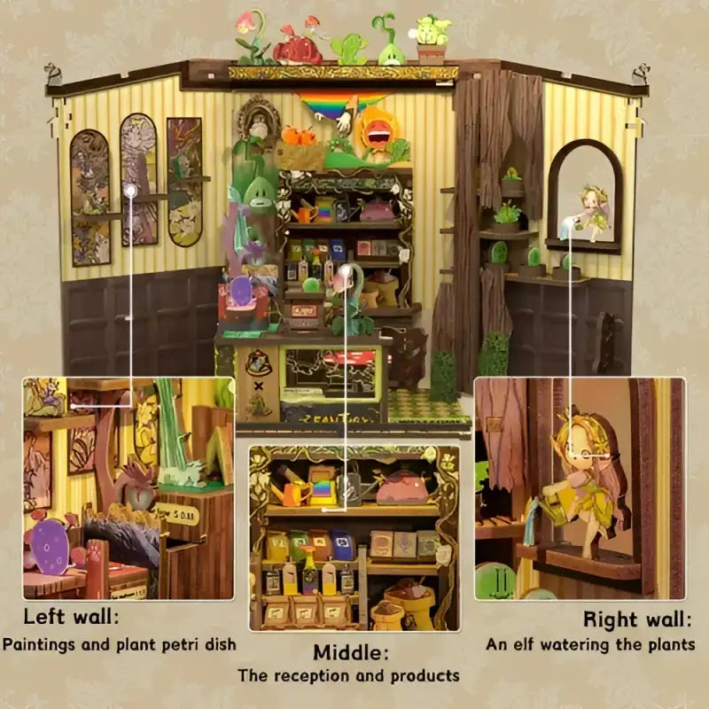 Book Nook Fantasy Plant Shop – widok wnętrza fantasy book nooka