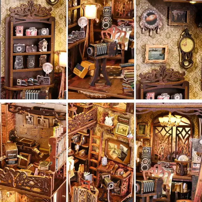 Book Nook Film Darkroom – klisze i sprzęt fotograficzny w miniaturze, detale