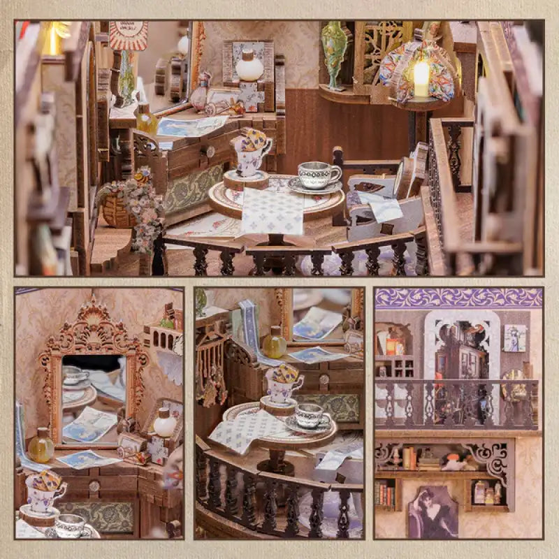 Book Nook Grandfathers Antique Store – detale drewnianych elementów DIY