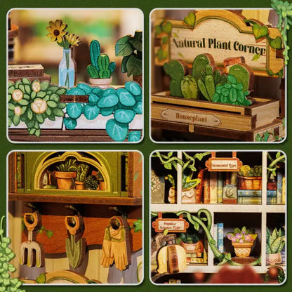 Book Nook Green Life Bookshop – detale drewnianych elementów DIY