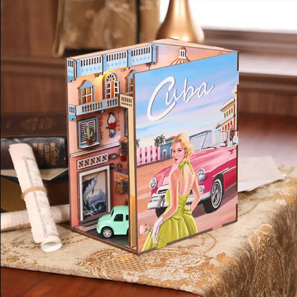 Book Nook Havana Stroll – detale drewnianych elementów DIY