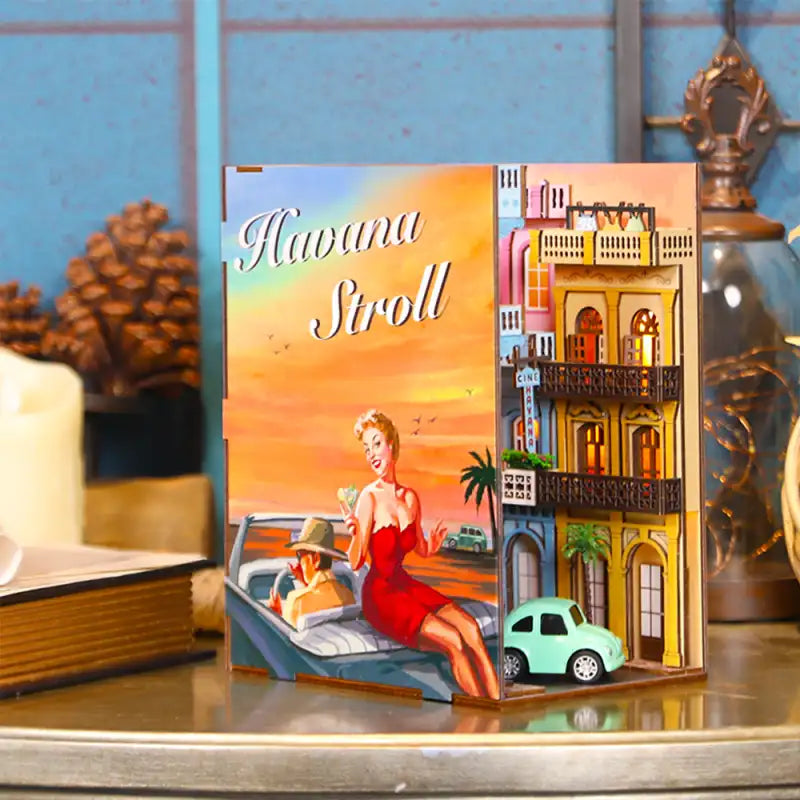 Book Nook Havana Stroll – kolorowe uliczki Hawany, diorama DIY z oświetleniem LED