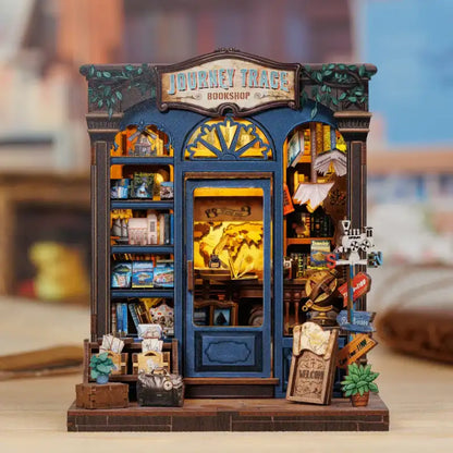Book Nook Journey Trace Bookshop – miniaturowa księgarnia podróży przez epoki, diorama DIY z LED