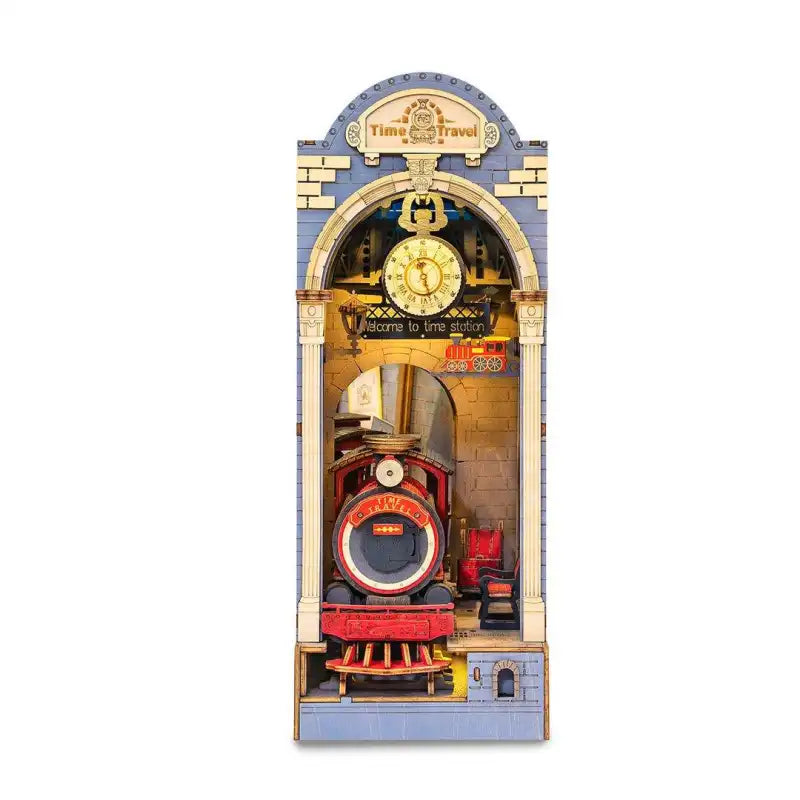 Book Nook Time Travel Train – miniaturowa lokomotywa parowa, detale