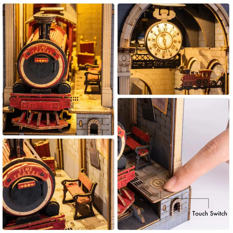 Book Nook Time Travel Train – detale drewnianych elementów DIY