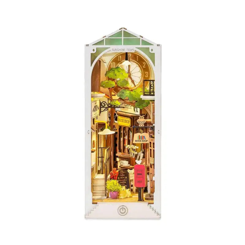 Book Nook Sunlit Town – kolorowe kamienice miasteczka w miniaturze, detale