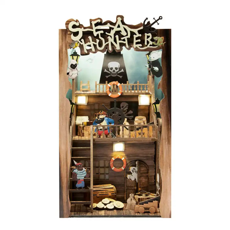 Book Nook Sea Hunter – wnętrze pirackiego statku, diorama DIY z oświetleniem LED