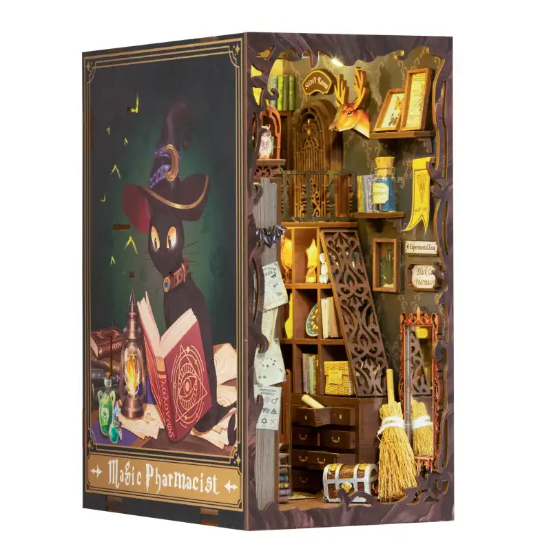 Book Nook Magic Apothecary – detale drewnianych elementów DIY