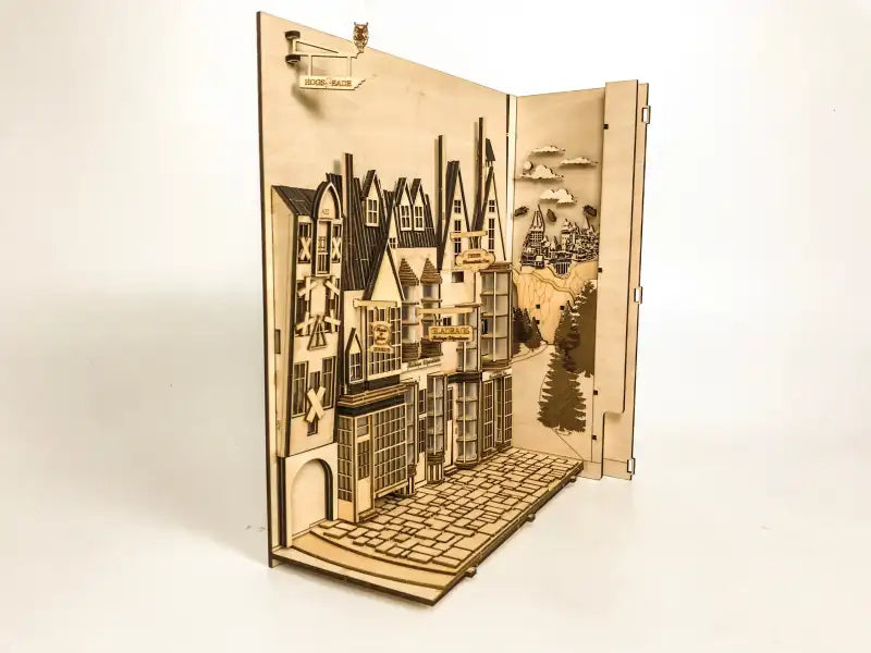 Złożony Book Nook Goathland Village na półce z książkami