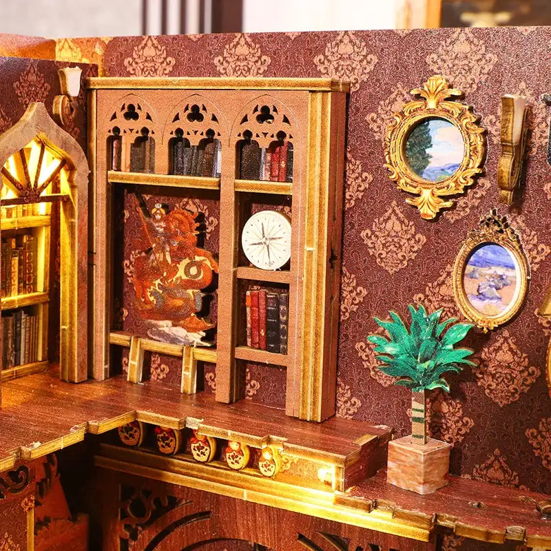 Book Nook Library Of Books – detale drewnianych elementów DIY