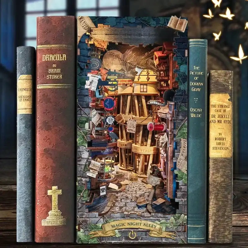 Book Nook Magic Night Alley – nocna magiczna uliczka, diorama DIY z oświetleniem LED