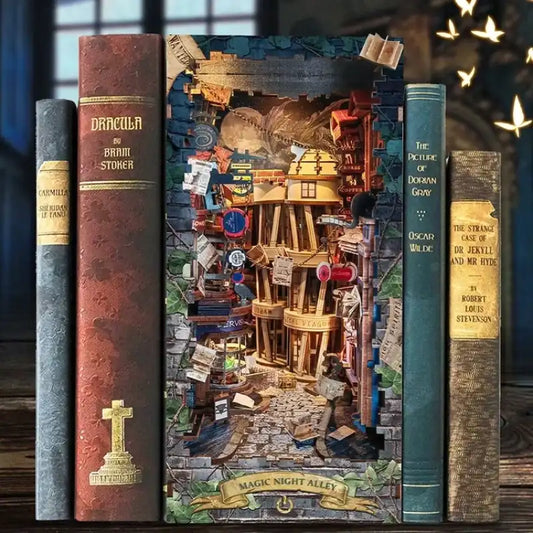 Book Nook Magic Night Alley – nocna magiczna uliczka, diorama DIY z oświetleniem LED