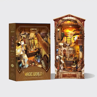Złożony Book Nook Magic World na półce z książkami