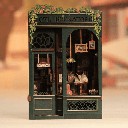 Book Nook Owl Bookstore – animacja prezentująca oświetlenie LED dioramy DIY