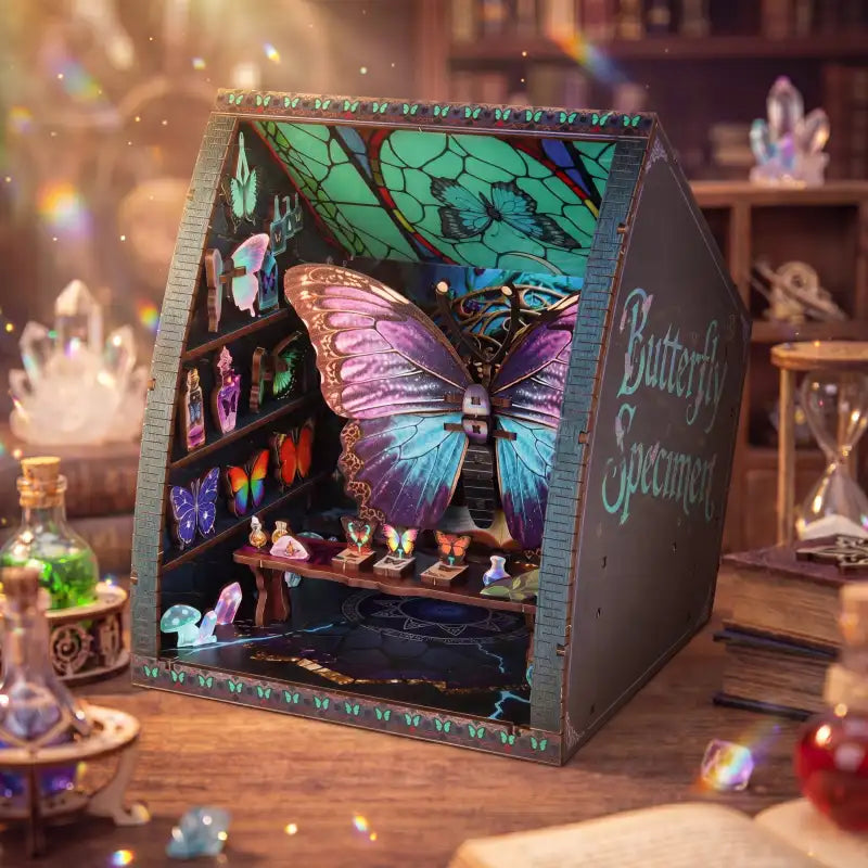 Book Nook Glass Butterfly – tęczowe skrzydła motyla w miniaturze, detale