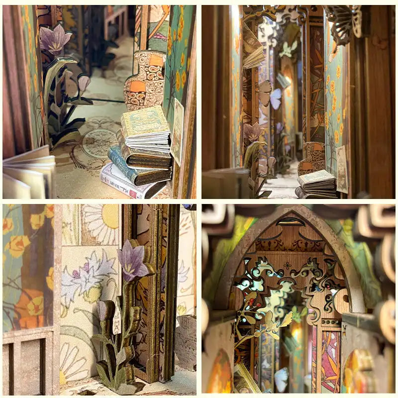 Złożony Book Nook Butterflies Of Unknown Lands na półce z książkami