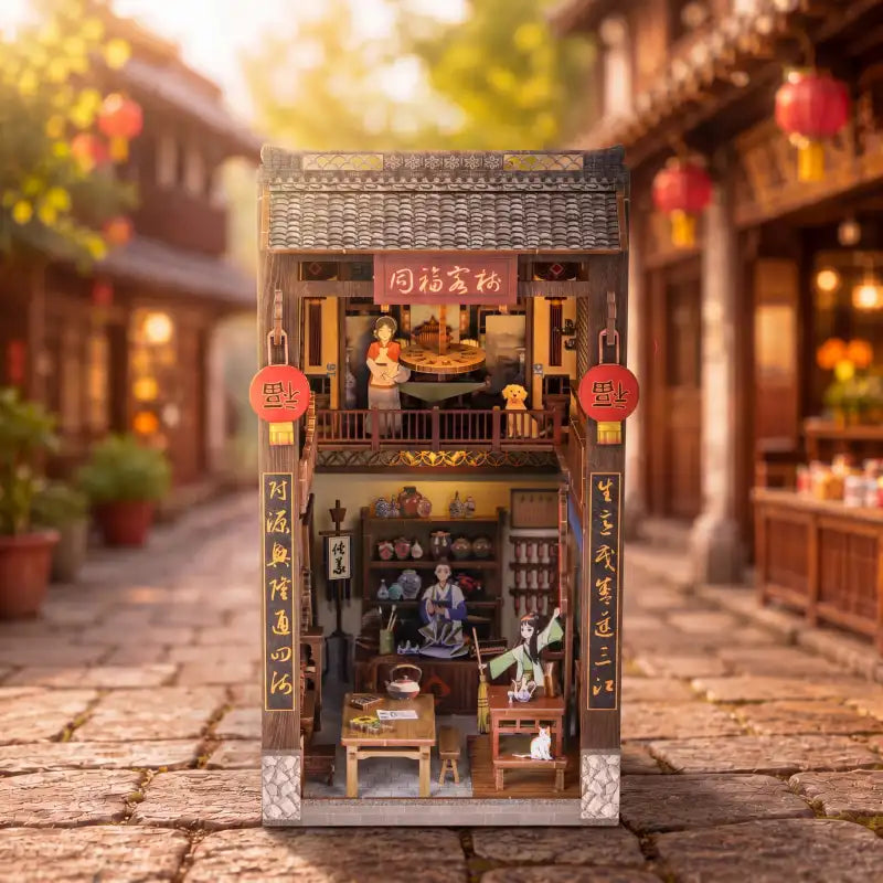 Book Nook Lantern Pavilion – uliczka z czerwonymi lampionami, diorama DIY z LED