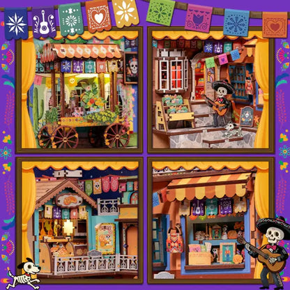 Book Nook Plaza De Los Muertos – widok wnętrza kolorowej dioramy