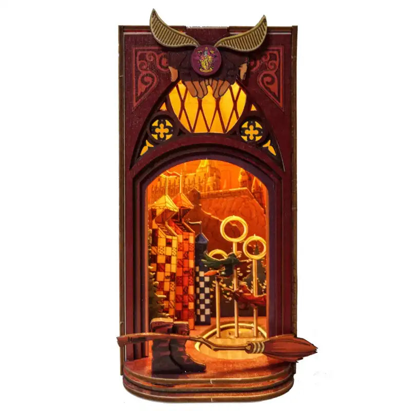 Book Nook Wizard Broom Match – magiczny mecz na miołach, diorama DIY z oświetleniem LED