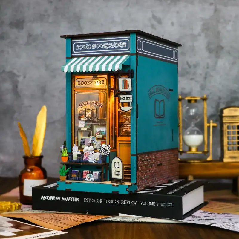 Book Nook Soul Bookstore – miniaturowe półki pełne książek, detale