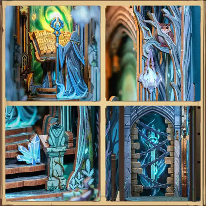 Złożony Book Nook Wonderland Gate na półce z książkami