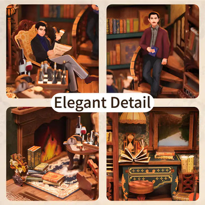 Złożony Book Nook Violin Detective Agency na półce z książkami