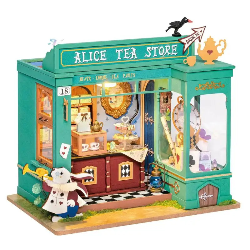 Miniaturowy domek Herbaciarnia Alice – zestaw DIY z LED – gotowy model