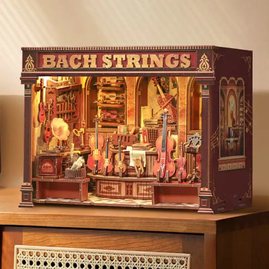 Miniaturowy domek Pracownia lutnicza Bach String – zestaw DIY z LED – gotowy model