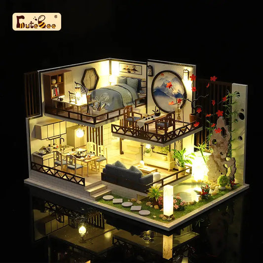 Miniaturowy domek Bambusowy urok – zestaw DIY z LED – gotowy model