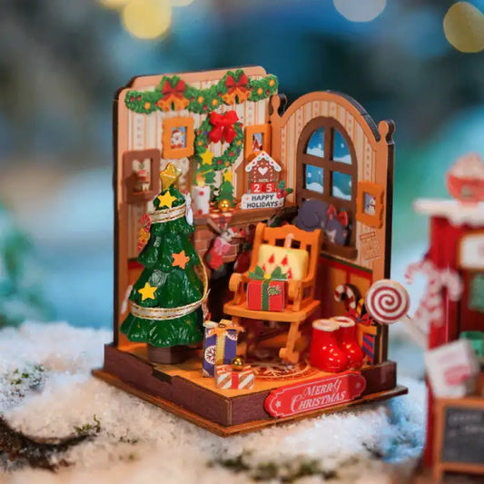 Miniaturowy domek Świąteczny kominek – zestaw DIY z LED – gotowy model