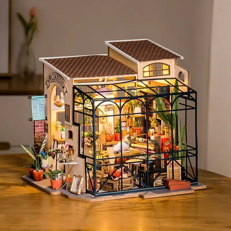 Miniaturowy domek Kwiaciarnia Emily – zestaw DIY z LED – gotowy model