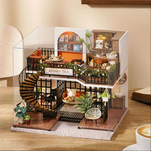 Miniaturowy domek Leśna herbaciarnia – zestaw DIY z LED – gotowy model