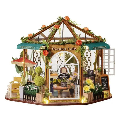 Miniaturowy domek Ogrodowa kawiarnia – zestaw DIY z LED – gotowy model