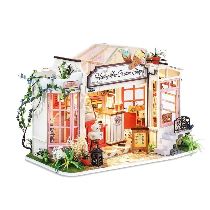 Miniaturowy domek Lodziarnia Honey – zestaw DIY z LED – gotowy model
