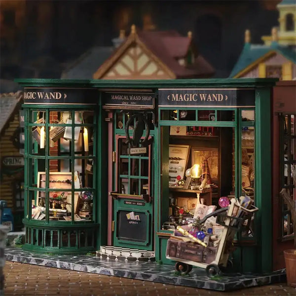 Miniaturowy domek Sklep z magicznymi różdżkami – zestaw DIY z LED – gotowy model