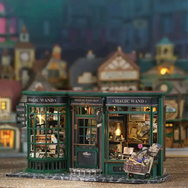 Sklep z magicznymi różdżkami – wnętrze miniaturowego domku
