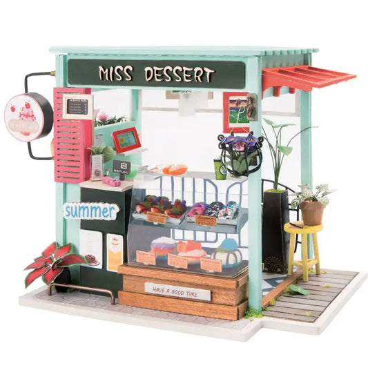 Miniaturowy domek Sklep z deserami Miss Dessert – zestaw DIY z LED – gotowy model