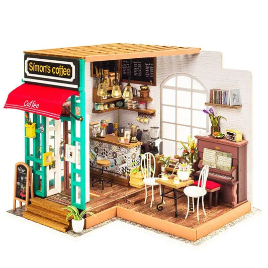 Miniaturowy domek Kawiarnia Simona – zestaw DIY z LED – gotowy model