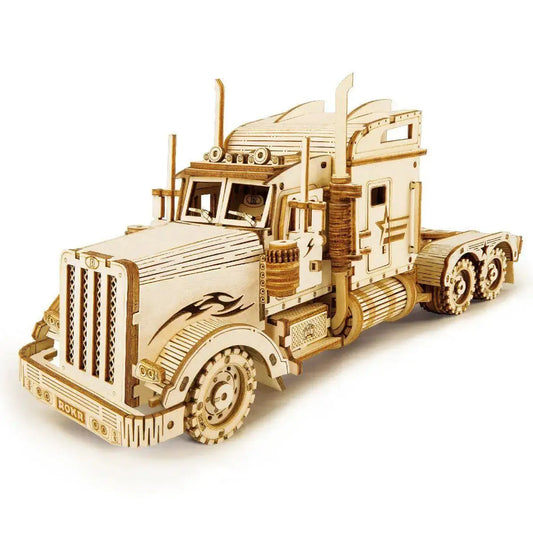 Puzzle 3D ciężarówka – drewniany model mechaniczny – widok gotowego modelu