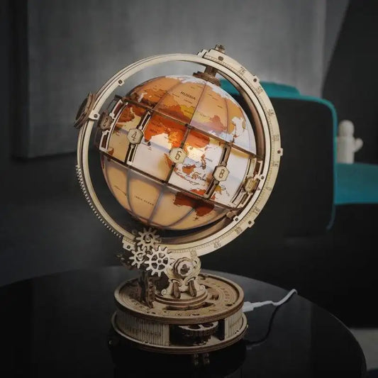 Puzzle 3D globus z podświetleniem LED – widok gotowego modelu